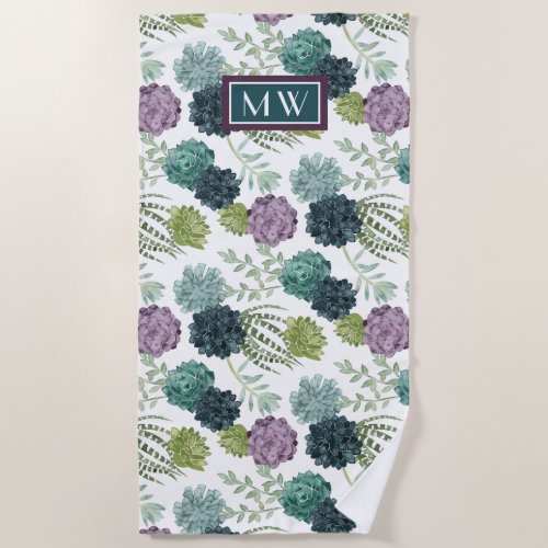 Monogram  Plant Happiness Collection Succulent Pa Beach Towel