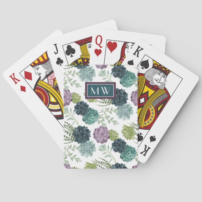 Monogram | Plant Happiness Collection Succulent Pa Poker Cards (Back)