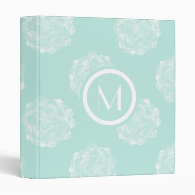 Monogram | Plant Happiness | Pastel Succulent Patt 3 Ring Binder (Front/Spine)