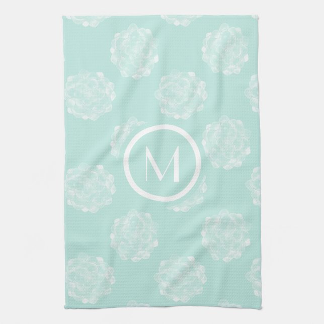 Monogram | Plant Happiness | Pastel Succulent Patt Kitchen Towel (Vertical)