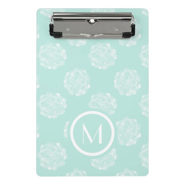 Monogram | Plant Happiness | Pastel Succulent Patt Mini Clipboard (Front)
