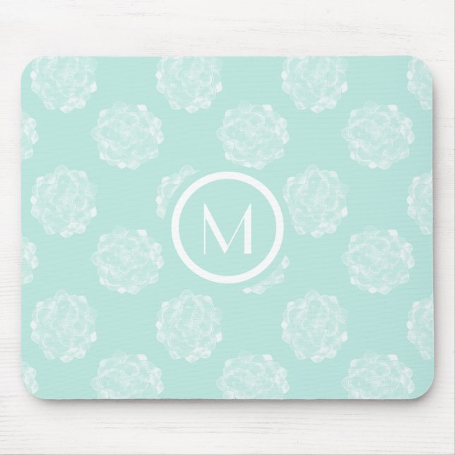 Monogram | Plant Happiness | Pastel Succulent Patt Mouse Pad (Front)