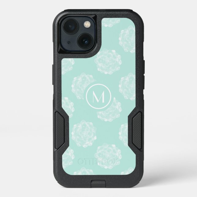 Monogram | Plant Happiness | Pastel Succulent Patt Otterbox iPhone Case (Back)