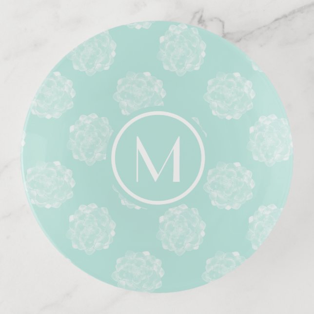 Monogram | Plant Happiness | Pastel Succulent Patt Trinket Tray (Front)