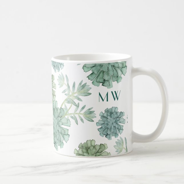 Monogram | Plant Happiness | Succulent Pattern Coffee Mug (Right)