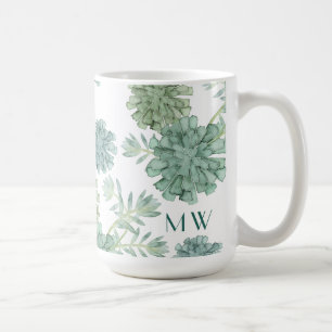 Monogram Plant Happiness Succulent Pattern Coffee Mug