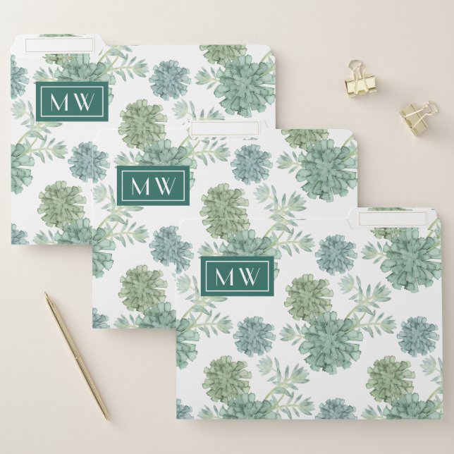 Monogram | Plant Happiness | Succulent Pattern File Folder (Set)