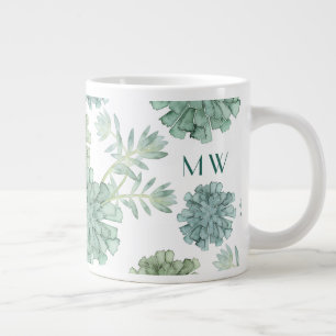 Monogram   Plant Happiness   Succulent Pattern Giant Coffee Mug