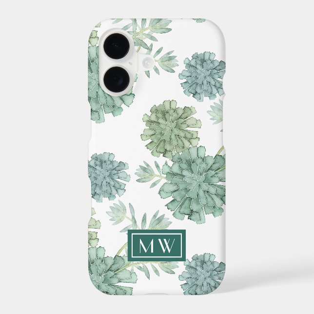 Monogram | Plant Happiness | Succulent Pattern Iphone Case (Back)
