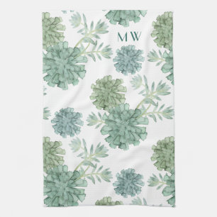 Monogram   Plant Happiness   Succulent Pattern Kitchen Towel