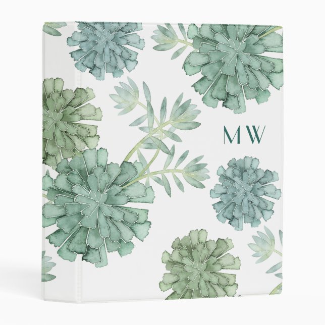 Monogram | Plant Happiness | Succulent Pattern Mini Binder (Front/Spine)