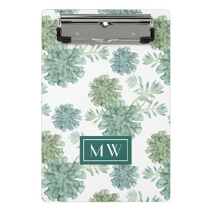 Monogram Plant Happiness Succulent Pattern Mini Clipboard
