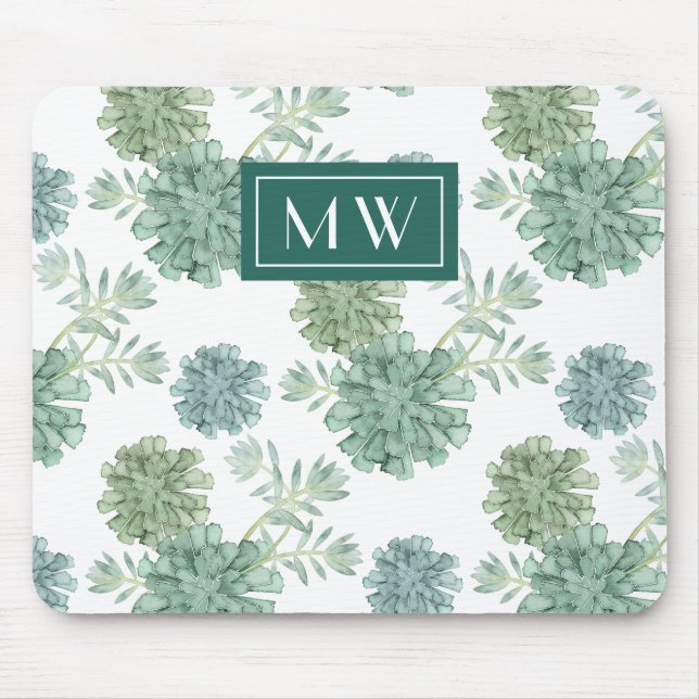 Monogram | Plant Happiness | Succulent Pattern Mouse Pad (Front)