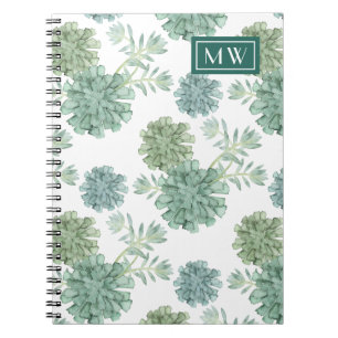 Monogram   Plant Happiness   Succulent Pattern Notebook