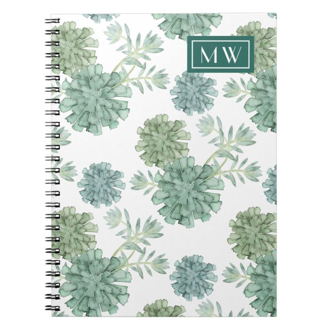 Monogram | Plant Happiness | Succulent Pattern Notebook (Front)