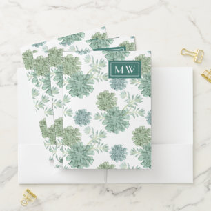 Monogram   Plant Happiness   Succulent Pattern Pocket Folder