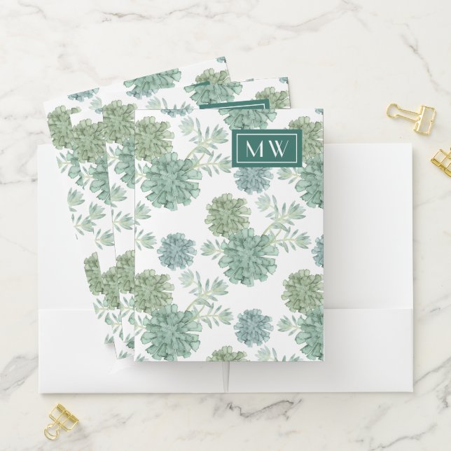 Monogram | Plant Happiness | Succulent Pattern Pocket Folder (In Situ)