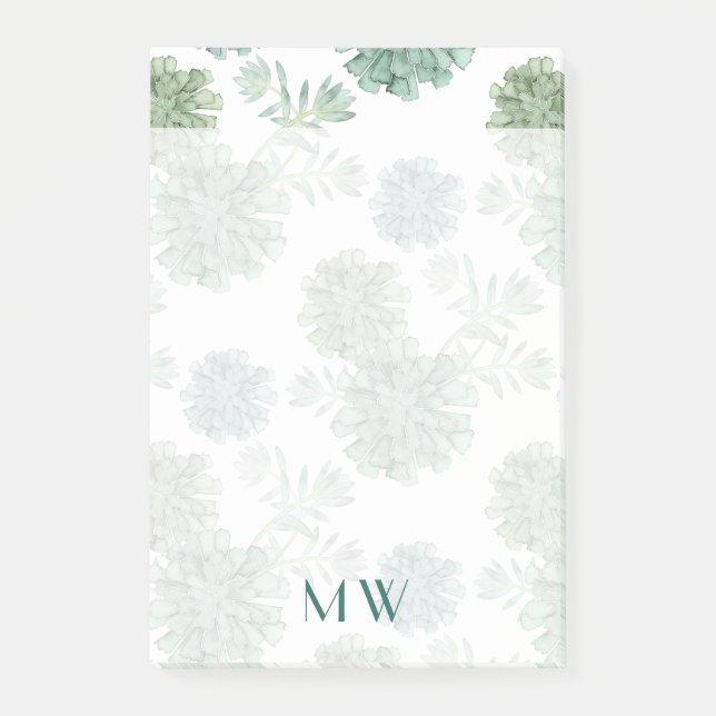 Monogram | Plant Happiness | Succulent Pattern Post-it Notes (Front)