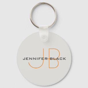 Monogram Platinum Gray Minimalist Modern Name Keychain