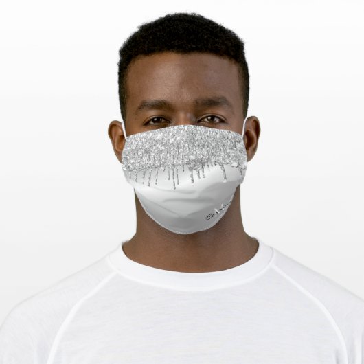 Monogram Platinum Silver Dripping Glitter Metallic Adult Cloth Face Mask (Worn)