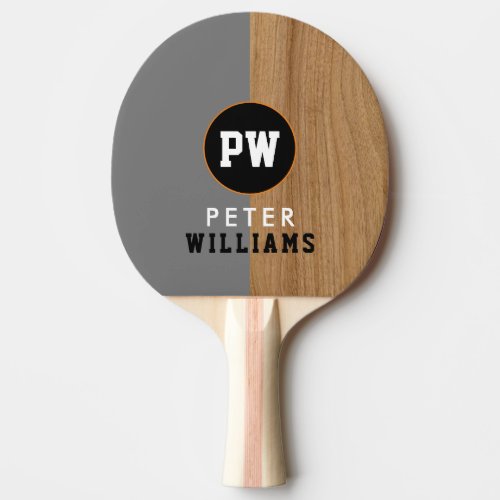 Monogram players name  initials half_faux_wood  ping pong paddle