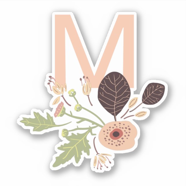 Monogram Playful Peach Vector Floral Motif Sticker (Front)