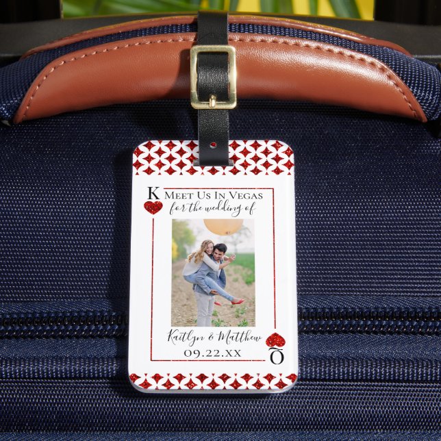 Monogram Playing Card Wedding Photo Save The Date Luggage Tag (Front Insitu 2)