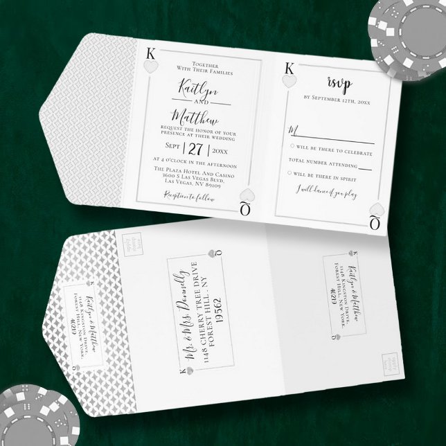 Monogram Playing Card Wedding Real Foil Pressed All In One Invitation (Creator Uploaded)