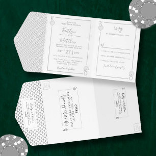 Monogram Playing Card Wedding Real Foil Pressed All In One Invitation