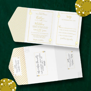 Monogram Playing Card Wedding Real Foil Pressed All In One Invitation