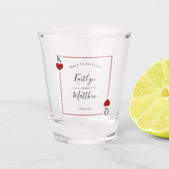 Monogram Playing Card Wedding Save The Date Shot Glass (Front)