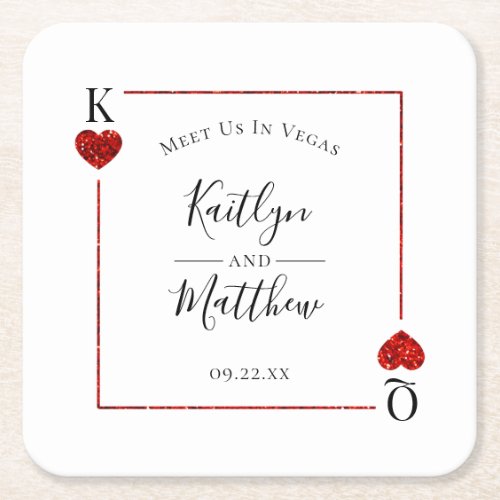 Monogram Playing Card Wedding Save The Date Square Paper Coaster