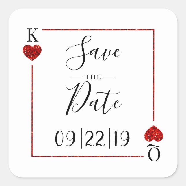 Monogram Playing Card Wedding Save The Date Square Sticker (Front)