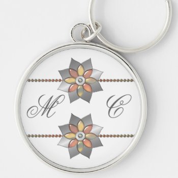 Monogram Plus Silver Medallions With Jewels Keychain by colorwash at Zazzle