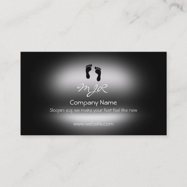 Monogram, Podiatrist, Footprints, metallic-effect Business Card (Front)