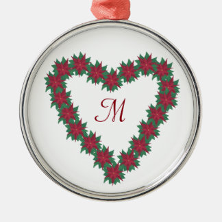 Monogram Poinsettia Heart Christmas Ornaments