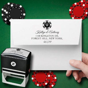 Monogram Poker Chip Casino Wedding Self-inking Stamp