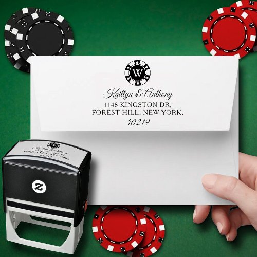 Monogram Poker Chip Casino Wedding Self_inking Stamp