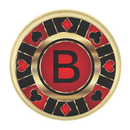 Monogram Poker Chip _ Red Gold Finish Lapel Pin
