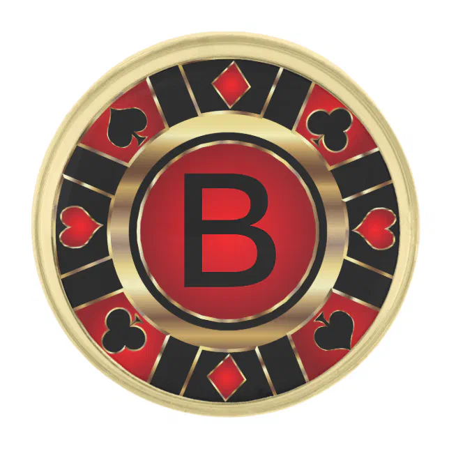Monogram Poker Chip Red Gold Finish Lapel Pin Zazzle