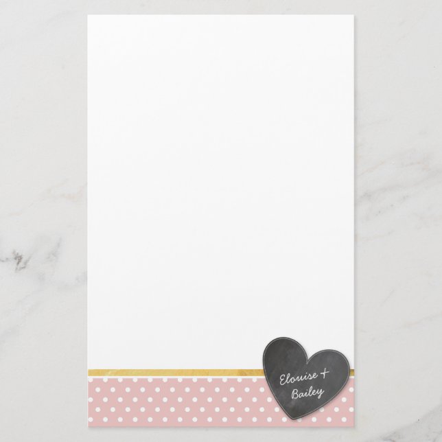 MONOGRAM polka dot chalkboard heart baby pink Stationery (Front)