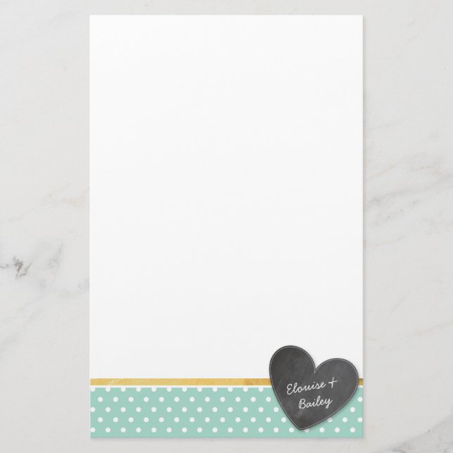 MONOGRAM polka dot chalkboard heart mint green Stationery (Front)