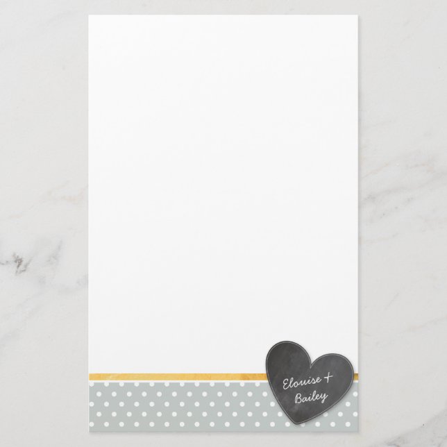 MONOGRAM polka dot chalkboard heart pale gray Stationery (Front)