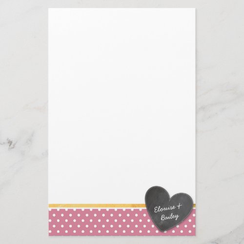 MONOGRAM polka dot chalkboard heart rose pink Stationery