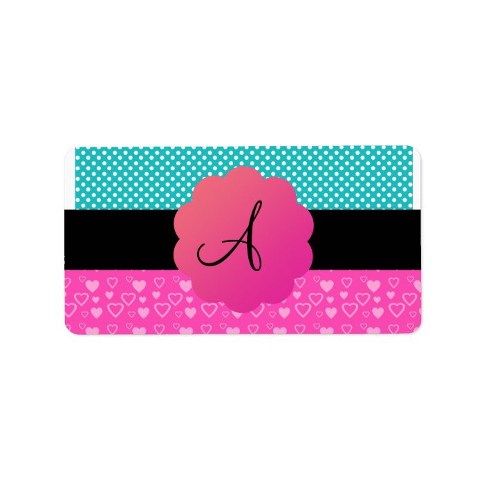 Monogram polka dots and hearts personalized address labels