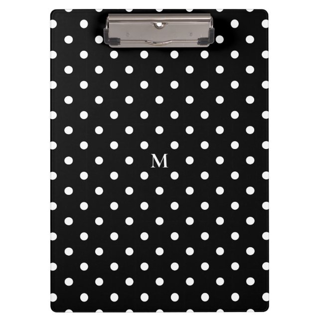 Monogram Polka Dots Black White Clipboard (Front)