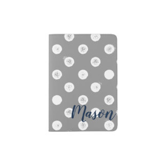 Monogram Polka Dots - Gray & White Passport Holder