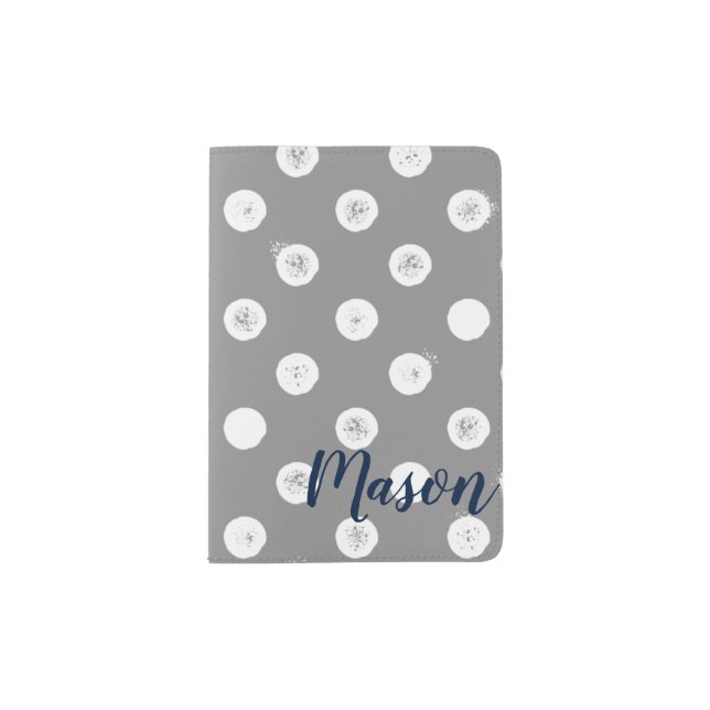 Monogram Polka Dots - Gray & White Passport Holder (Front)