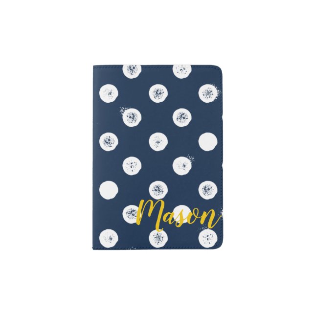 Monogram Polka Dots - Navy & White Passport Holder (Front)