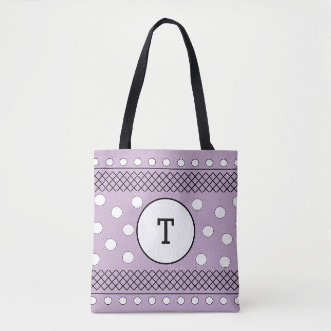 Monogram Polka Dots Pastel Purple Tote Bag (Front)